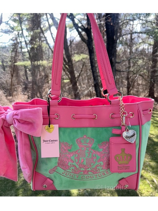 Juicy Couture Handbags - NEW! NWT JUICY COUTURE Daydreamer Scottie Dogs Velour Tote Retro Green/Pink